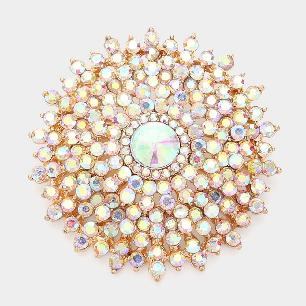 Abalone Brooch Crystal Pin Bubble Stone Circle Style Rhinestones Bling Accessory